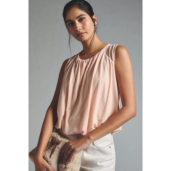 Anthropologie Tops - By Anthropologie Light Pink Shimmer Bubble Top Sz Small  Party Classy